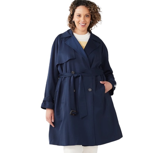 Nine West Navy Poplin Trench Coat-2X - Picture 1 of 8